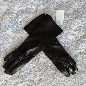 Saks fifth avenue leather silk black women mitten gloves